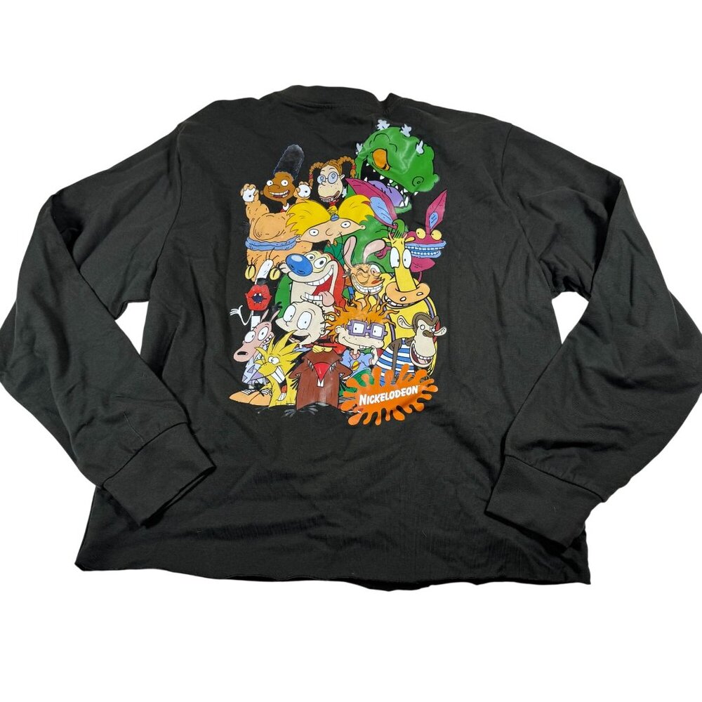 Nickelodeon Long-Sleeve Shirt 90's Characters Black Crewneck Raw Hem Adult L - Picture 2 of 13